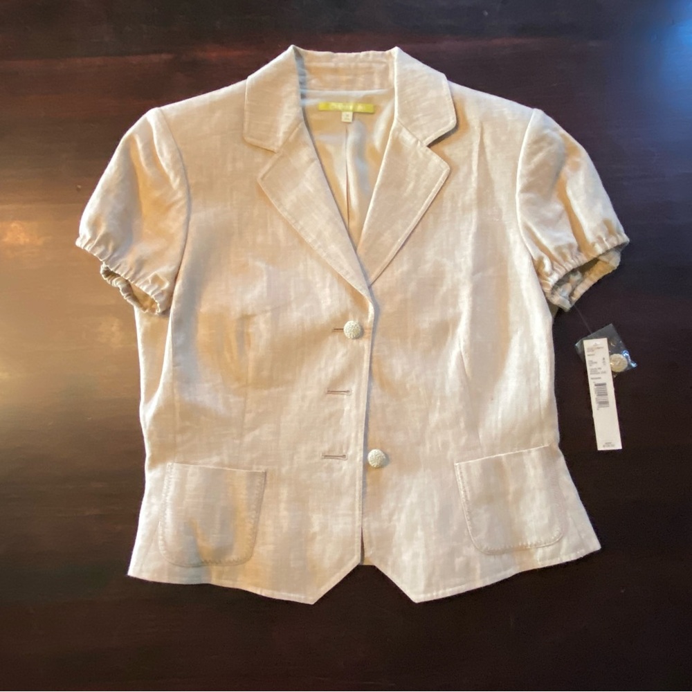 Gianni Bini Kaylen Beach Puff Short Sleeve Blazer Womens Size 8 Beige 3Btn NWT